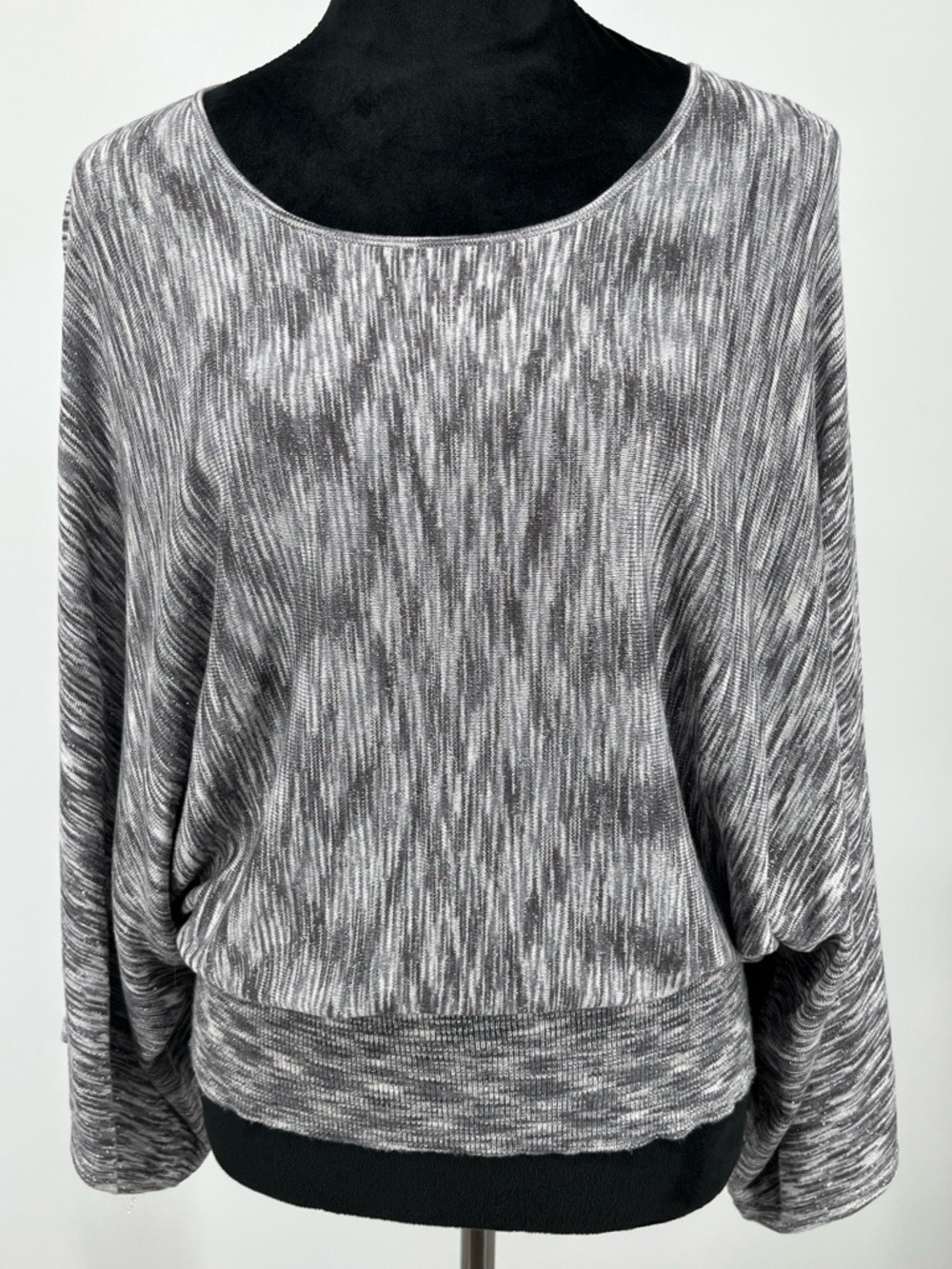 Chico's Marled Gray Silver Long Sleeves Metallic Boxy Pullover Top sz L